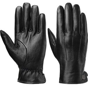 Mens Black-1 Luxury Italian Sheepskin Fleece Lining Leather Dress Driving Gloves